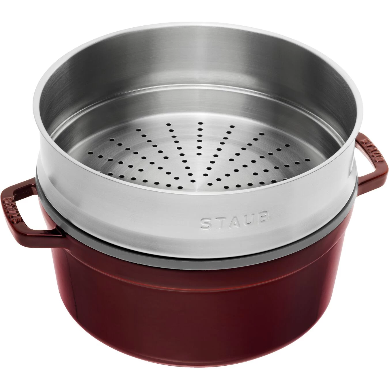 Staub Cocotte Mit Dämpfeinsatz 26 Cm, Rund, Grenadine-Rot, Gusseisen 4 Staub Cocotte Mit Dämpfeinsatz 26 Cm, Rund, Grenadine-Rot, Gusseisen – Bild 2