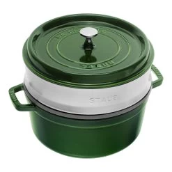 Staub Cocotte Mit Dämpfeinsatz 26 Cm, Rund, Basilikum-Grün, Gusseisen